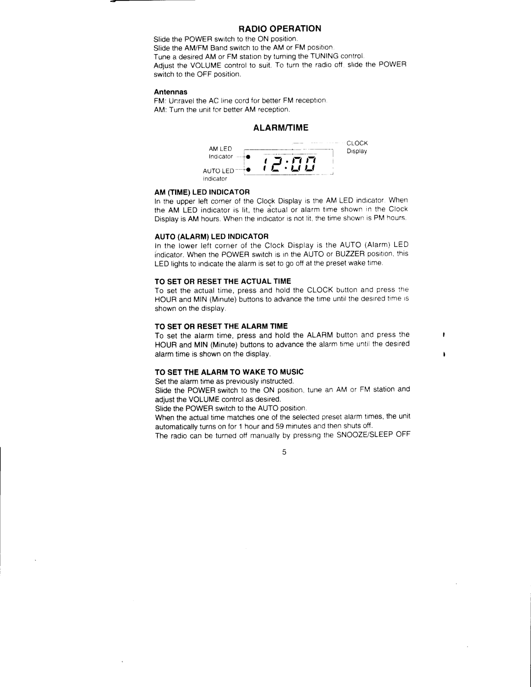 Emerson CK5027 manual Autoalarmledindicator, To Setor Resettheactualtime, To Setor Resetthealarmtime 