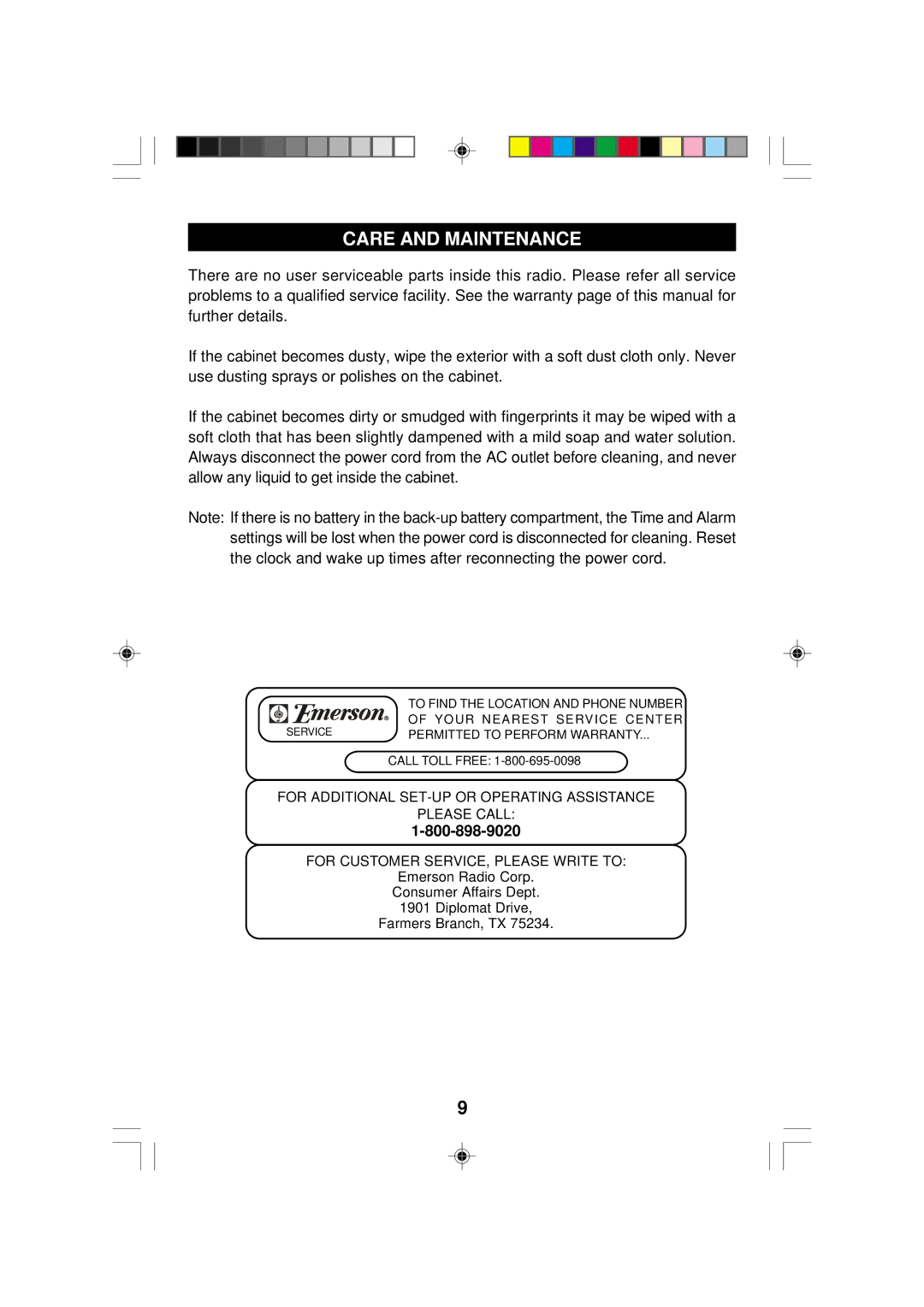 Emerson CK5028 manual Care and Maintenance 