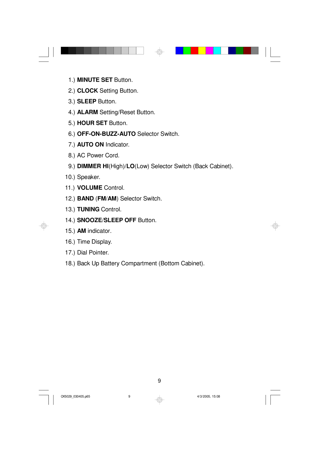 Emerson CK5029 owner manual SNOOZE/SLEEP OFF Button 