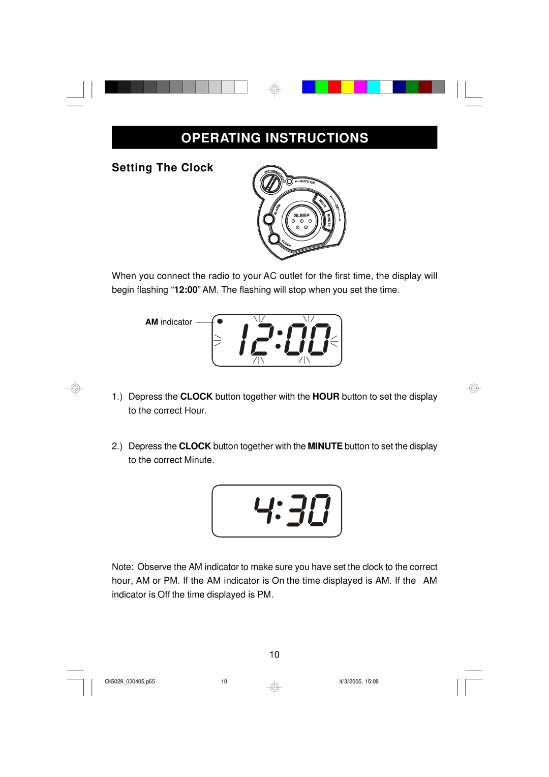 Emerson CK5029 owner manual Operating Instructions, Setting The Clock 