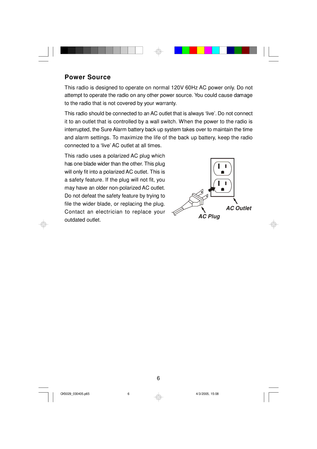 Emerson CK5029 owner manual Power Source 