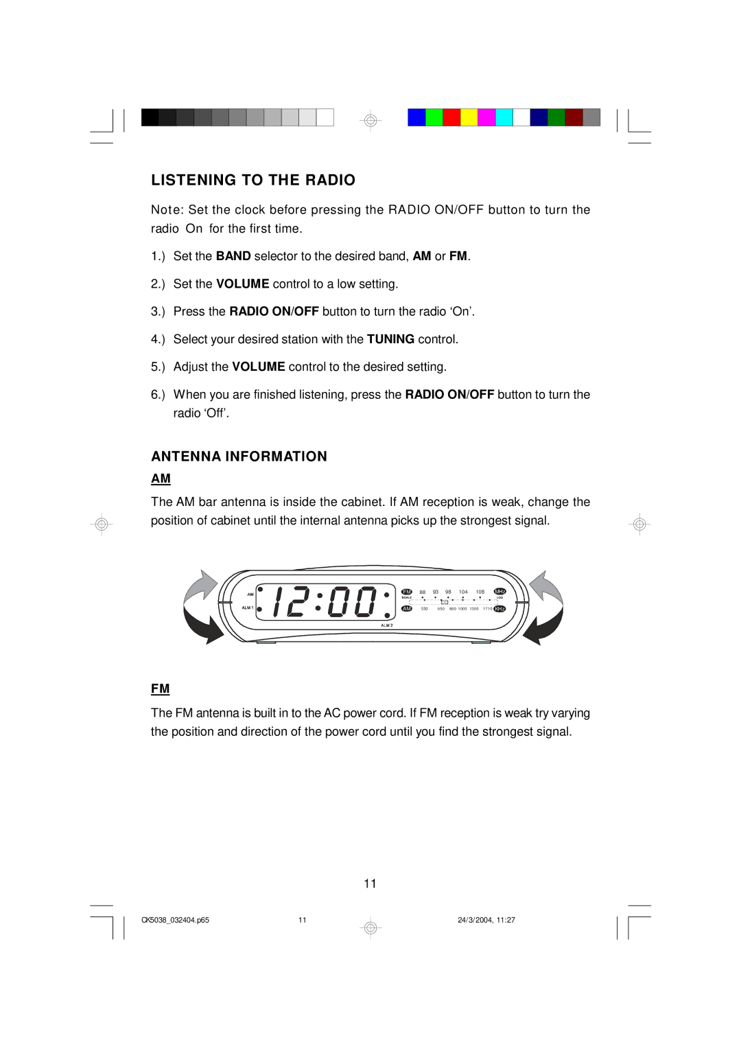 Emerson CK5038 owner manual Listening to the Radio, Antenna Information 