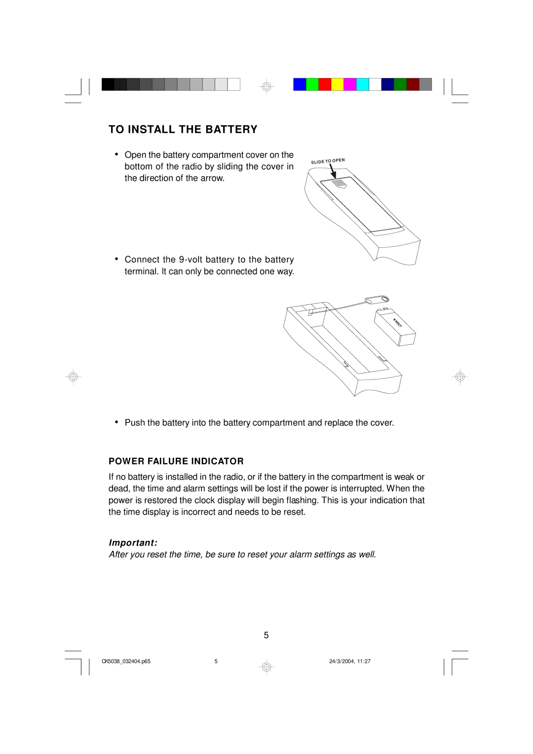 Emerson CK5038 owner manual To Install the Battery, Power Failure Indicator 