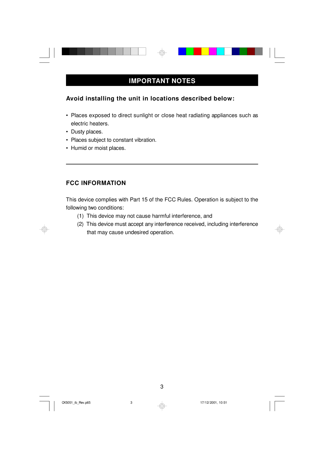 Emerson CK5051 owner manual Important Notes, FCC Information 