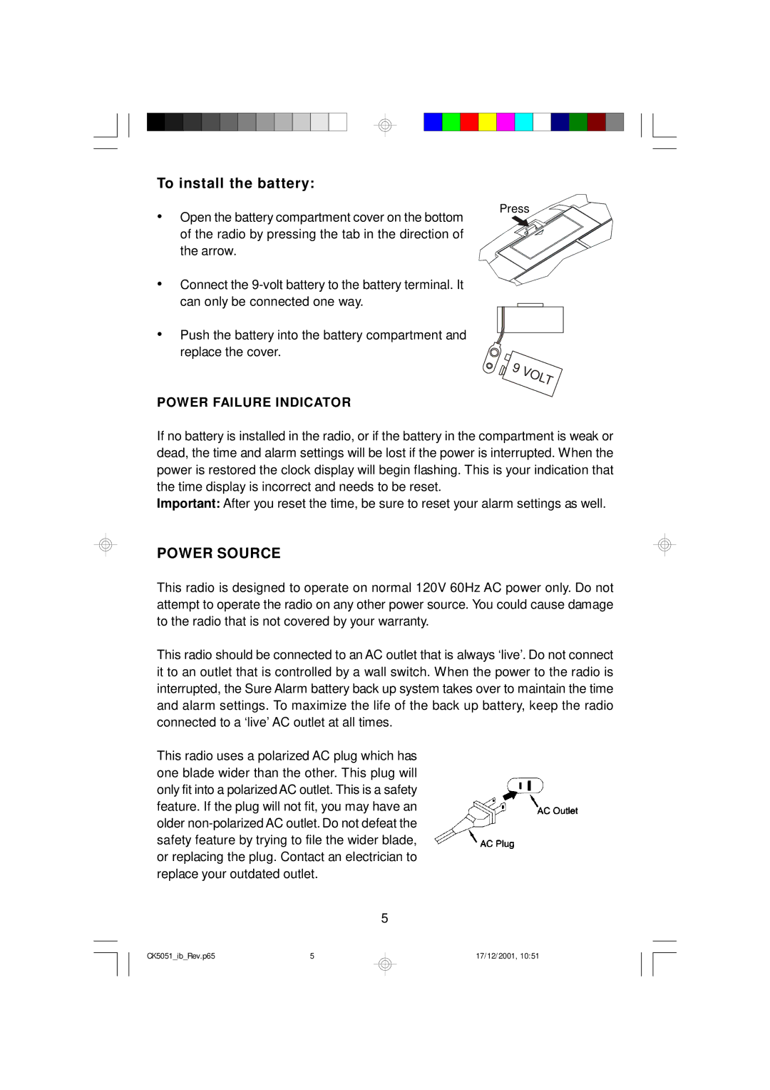 Emerson CK5051 owner manual Power Source, Power Failure Indicator 