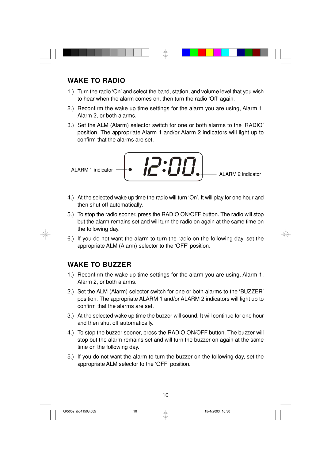 Emerson CK5052 owner manual Wake to Radio, Wake to Buzzer 