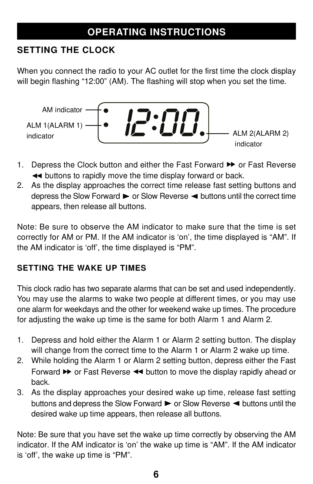 Emerson CK5238 owner manual Operating Instructions, Setting the Clock, Setting the Wake UP Times 