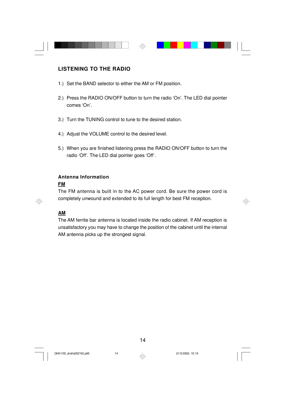 Emerson CKA1100 owner manual Listening to the Radio, Antenna Information 