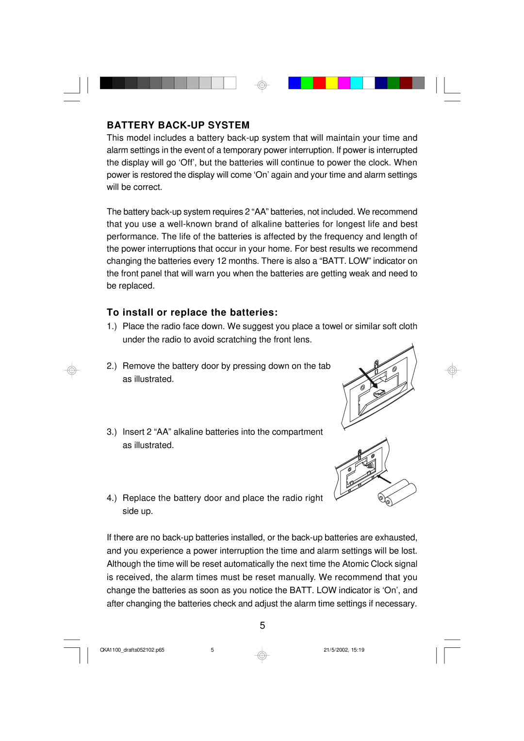 Emerson CKA1100 owner manual Battery BACK-UP System, To install or replace the batteries 