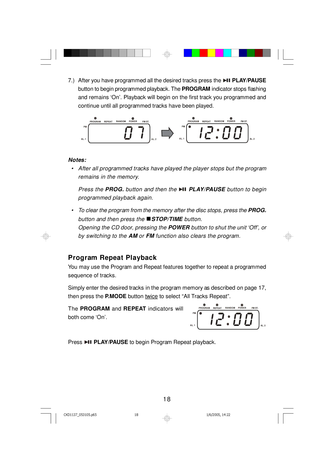 Emerson CKD1137 owner manual Program Repeat Playback 