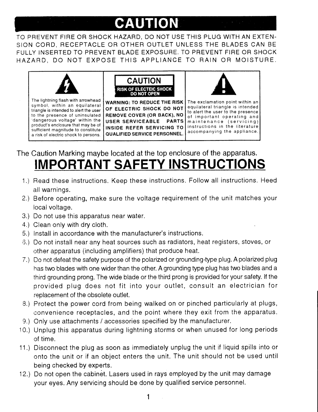 Emerson CKD1612 manual Importantsafetyinstructions 