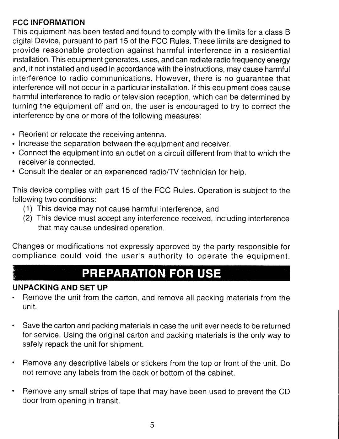 Emerson CKD1612 manual Unpackingandsetup, Fccinformation 