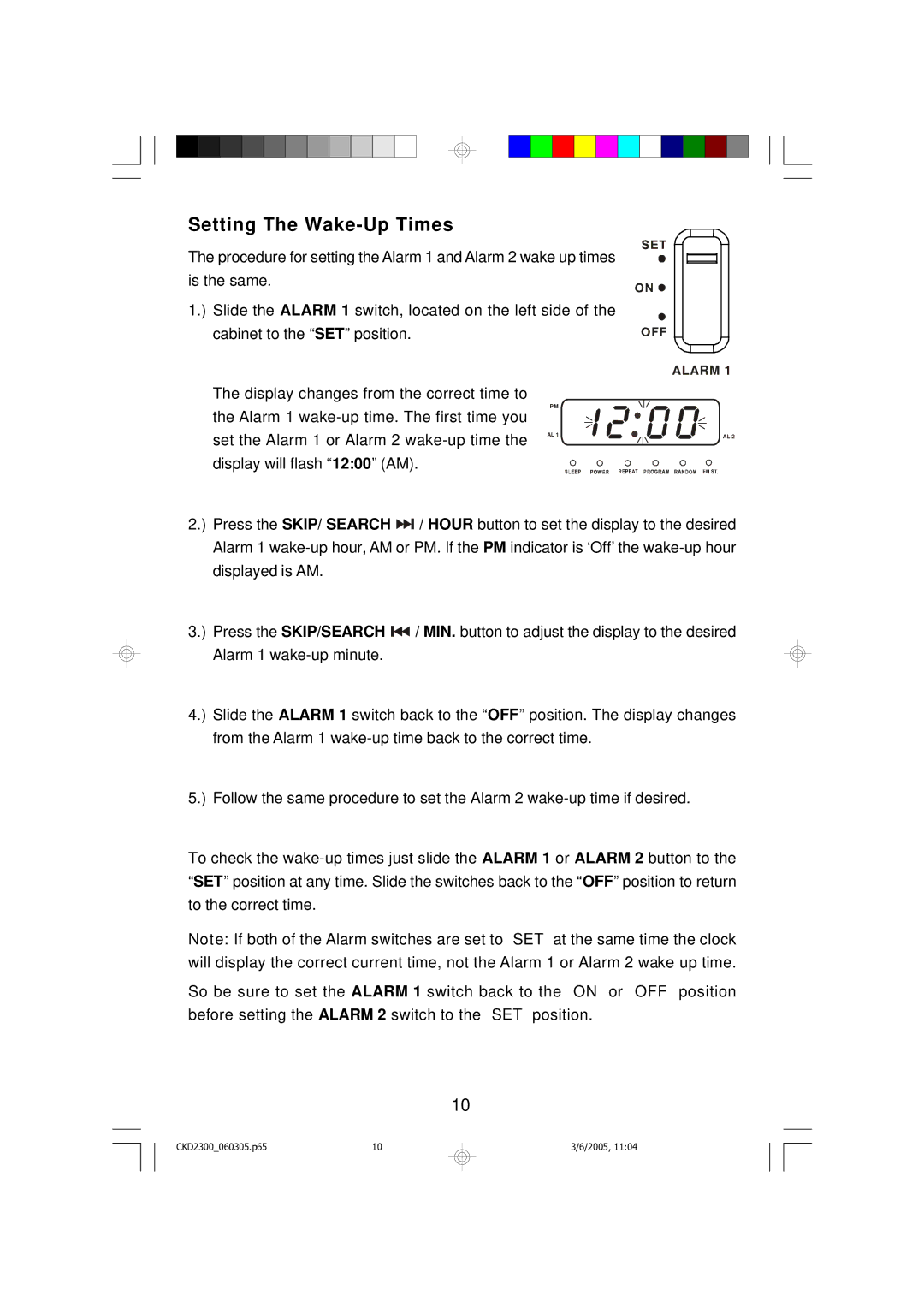 Emerson CKD2300 owner manual Setting The Wake-Up Times 