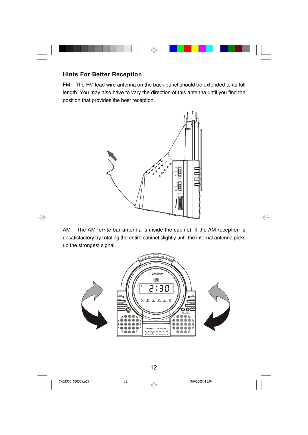 Emerson CKD2300 owner manual Hints For Better Reception 