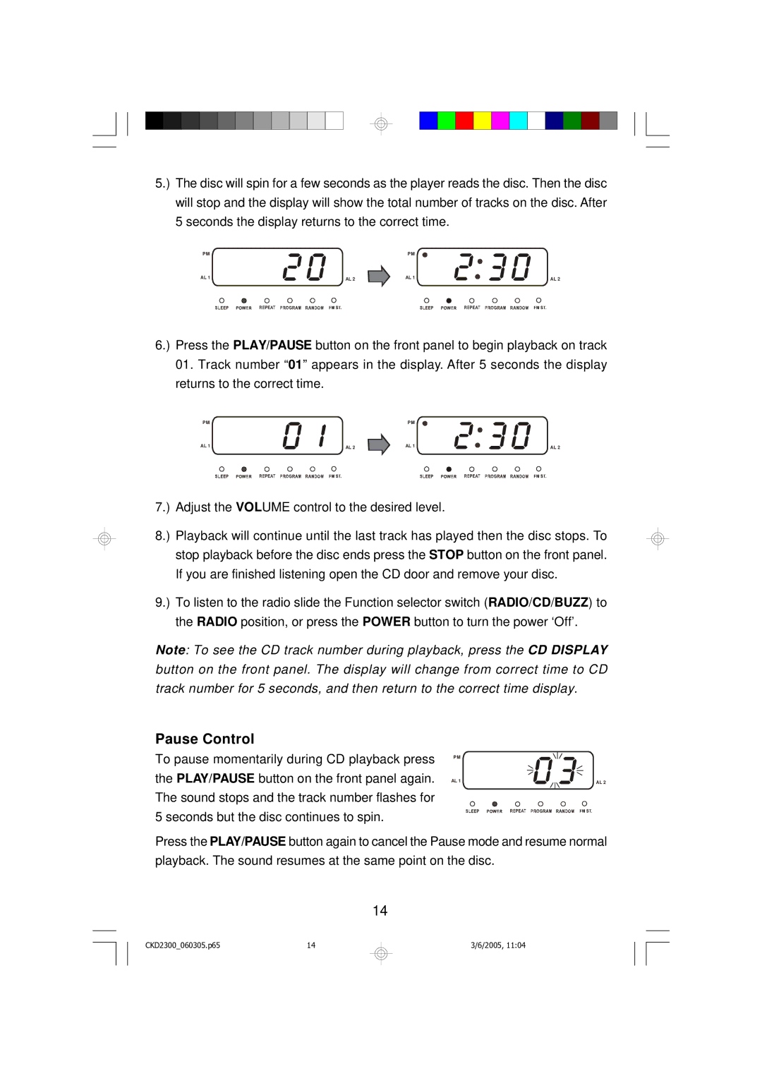 Emerson CKD2300 owner manual Pause Control 