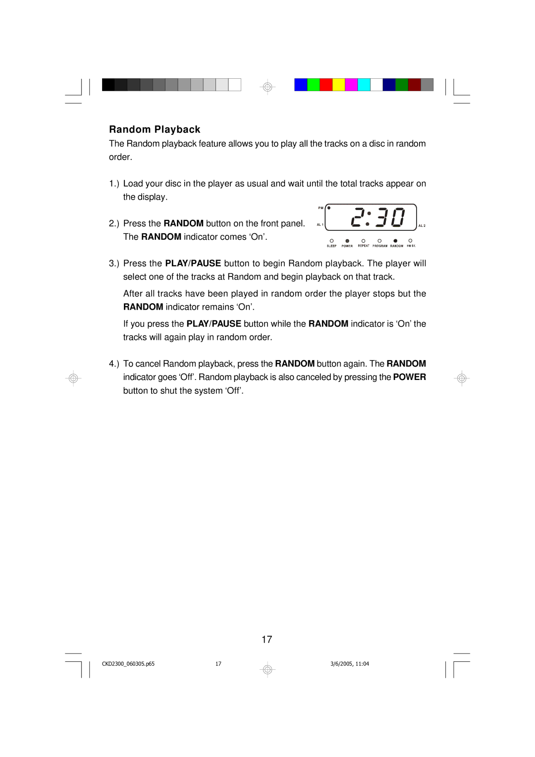 Emerson CKD2300 owner manual Random Playback 