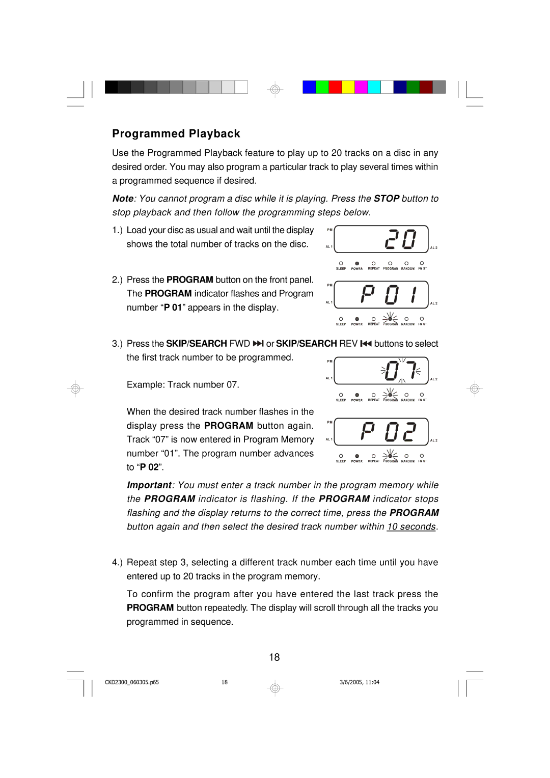 Emerson CKD2300 owner manual Programmed Playback 