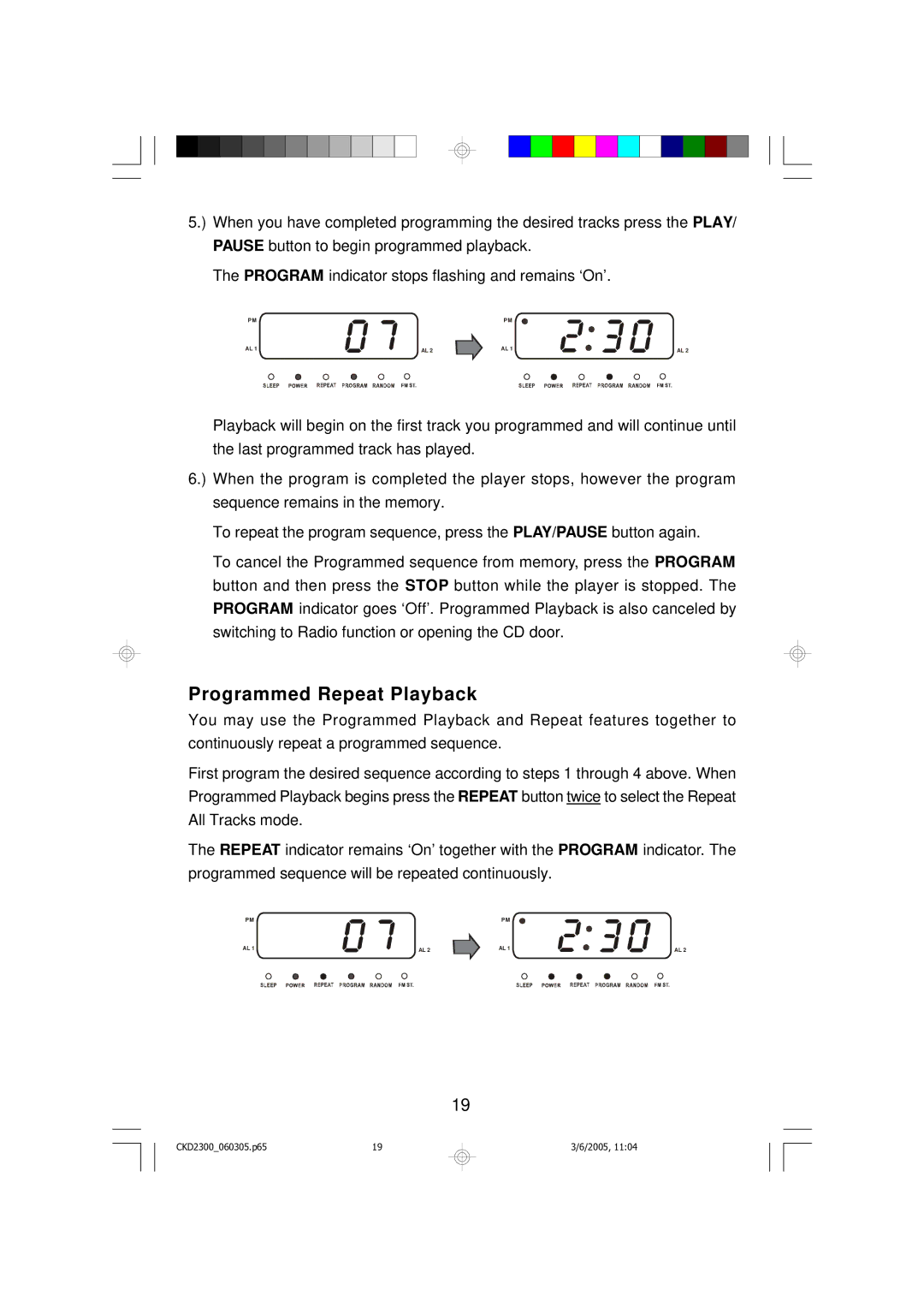 Emerson CKD2300 owner manual Programmed Repeat Playback 