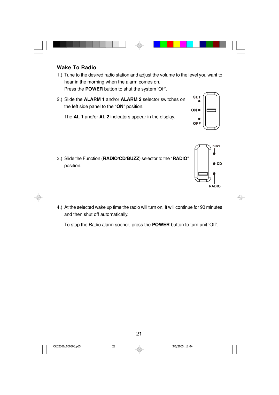 Emerson CKD2300 owner manual Wake To Radio 