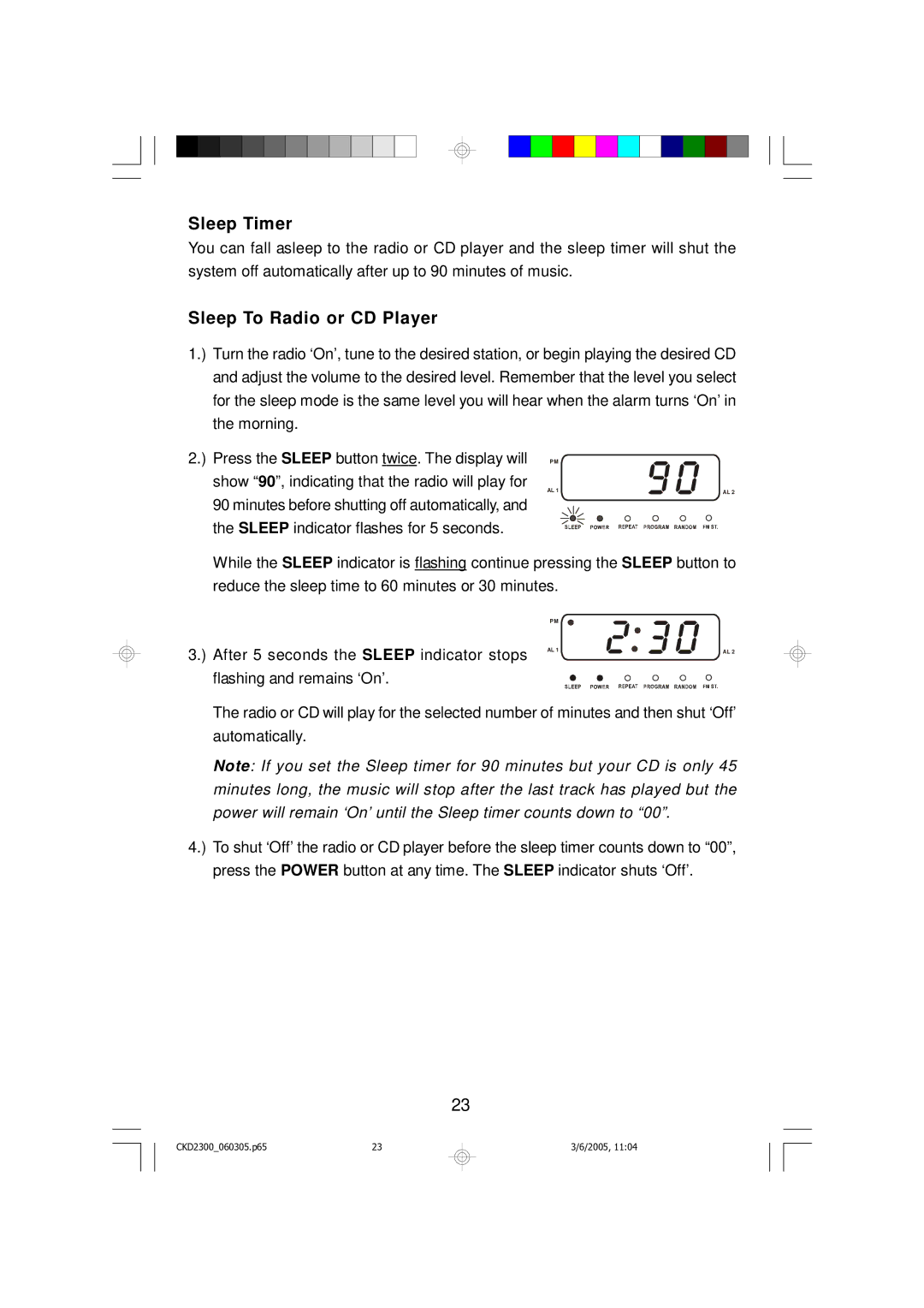 Emerson CKD2300 owner manual Sleep Timer, Sleep To Radio or CD Player 