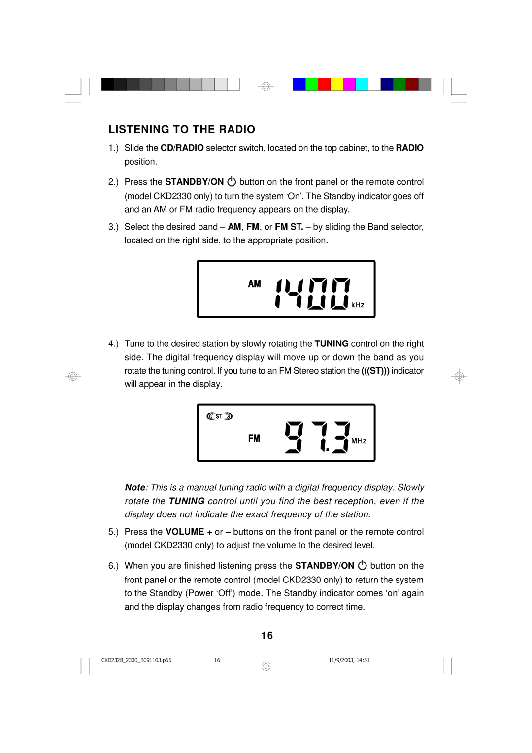 Emerson CKD2328, CKD2330 owner manual Listening to the Radio 