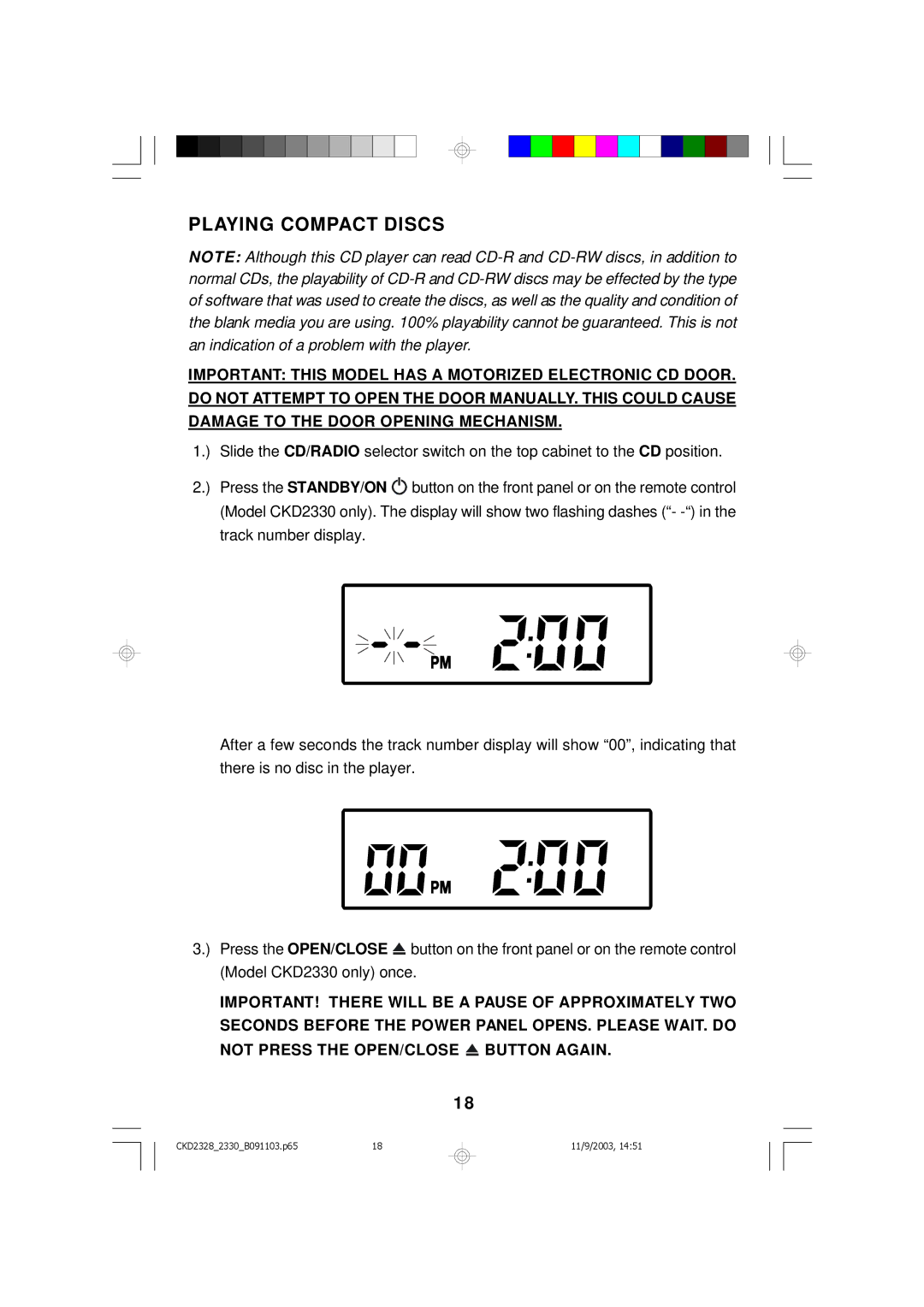 Emerson CKD2328, CKD2330 owner manual Playing Compact Discs 