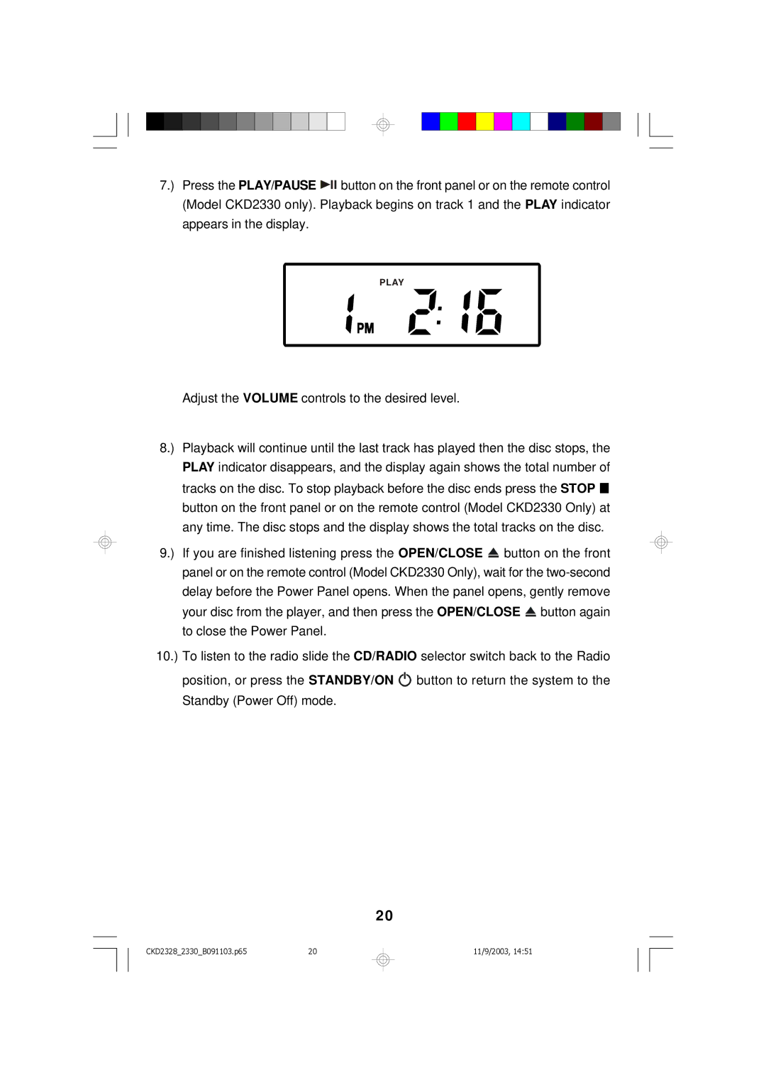 Emerson CKD2328, CKD2330 owner manual Play 