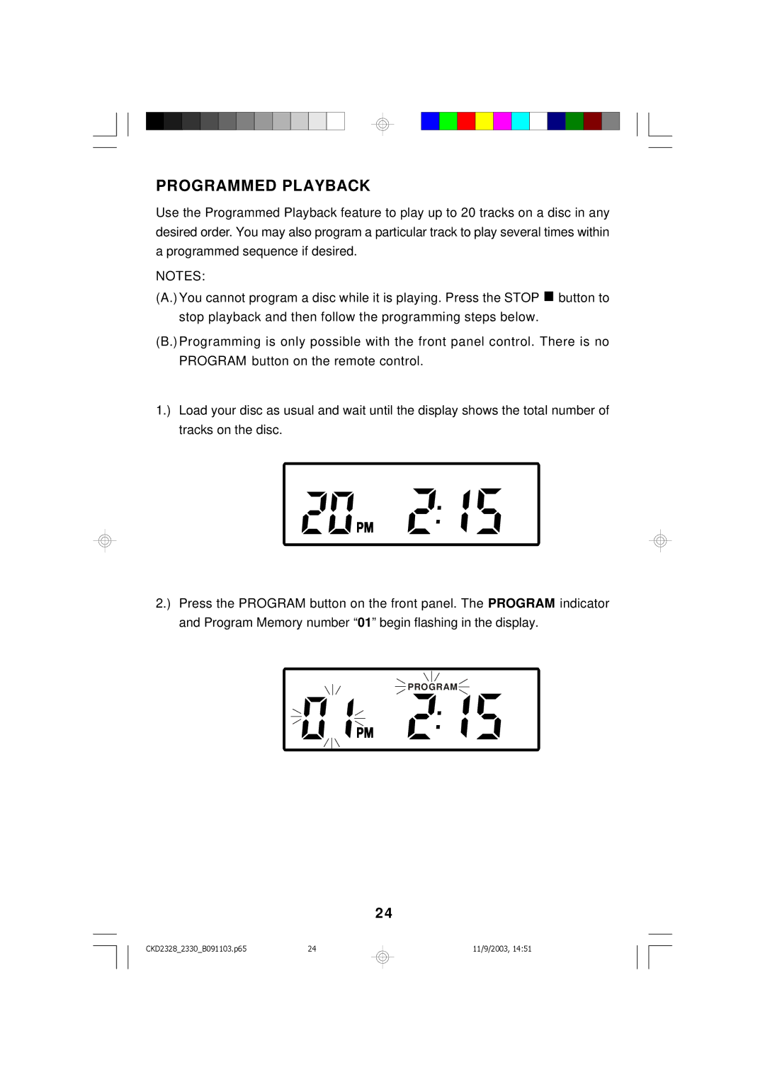 Emerson CKD2328, CKD2330 owner manual Programmed Playback 