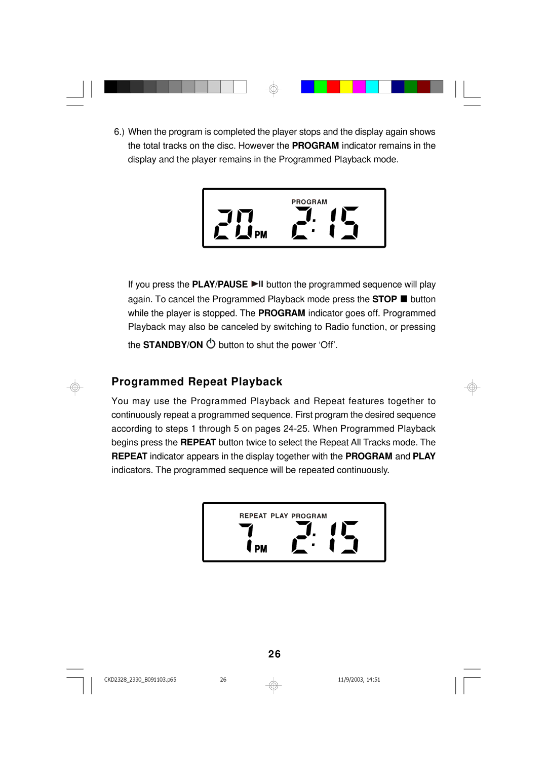 Emerson CKD2328, CKD2330 owner manual Programmed Repeat Playback 