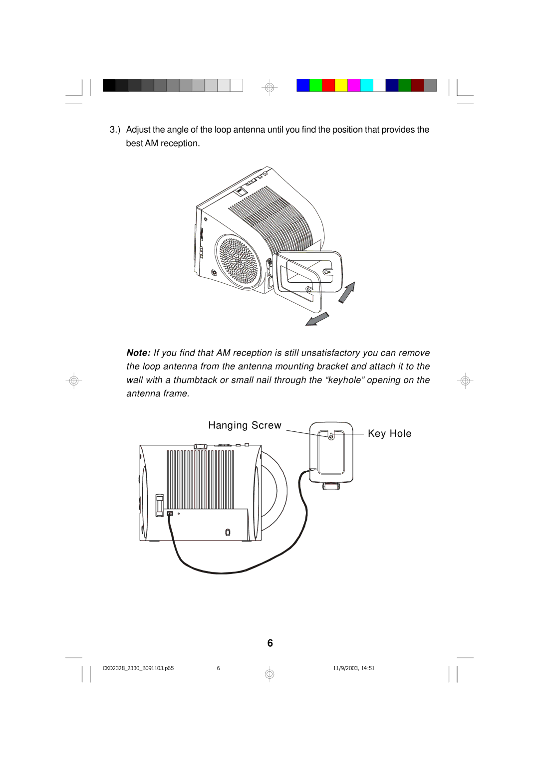 Emerson CKD2328, CKD2330 owner manual Hanging Screw Key Hole 