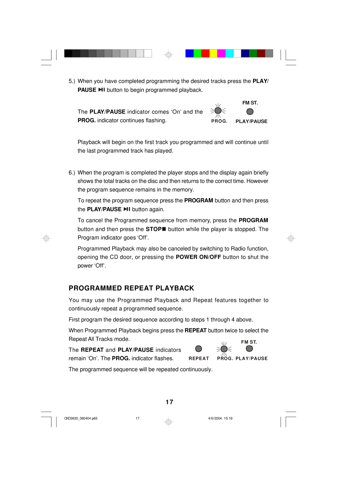 Emerson CKD3630 owner manual Programmed Repeat Playback 