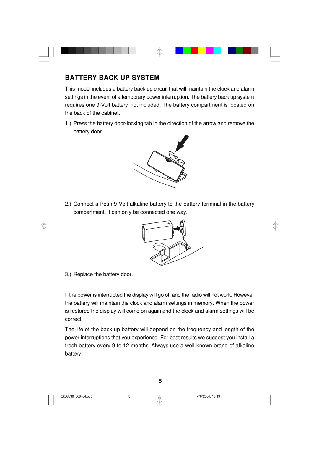 Emerson CKD3630 owner manual Battery Back UP System 