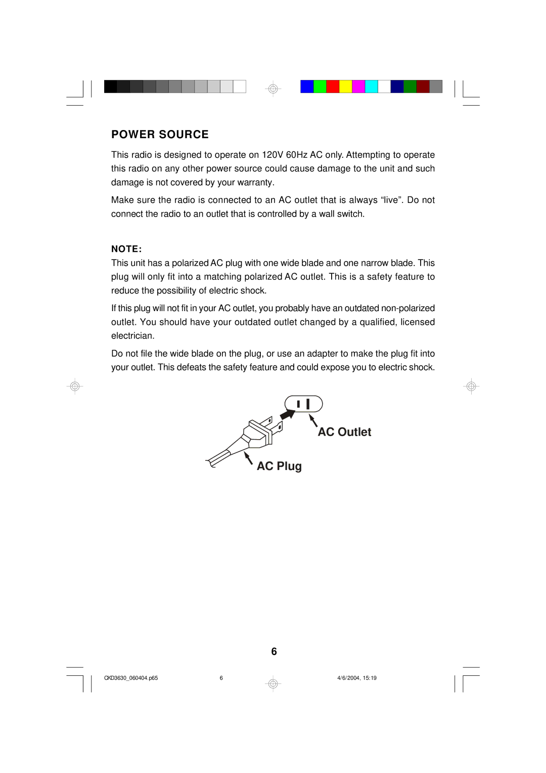 Emerson CKD3630 owner manual Power Source 