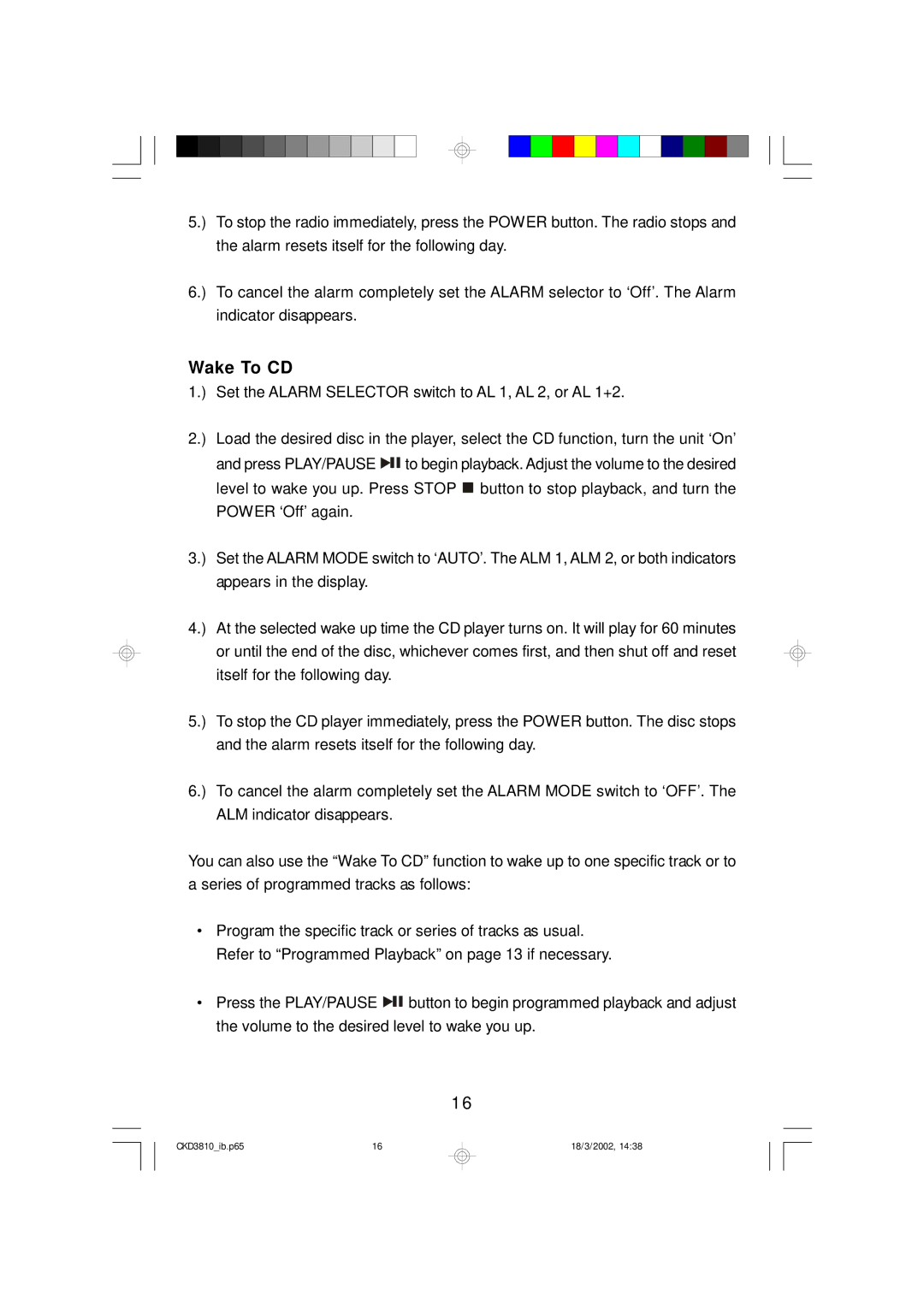 Emerson CKD3810 owner manual Wake To CD 