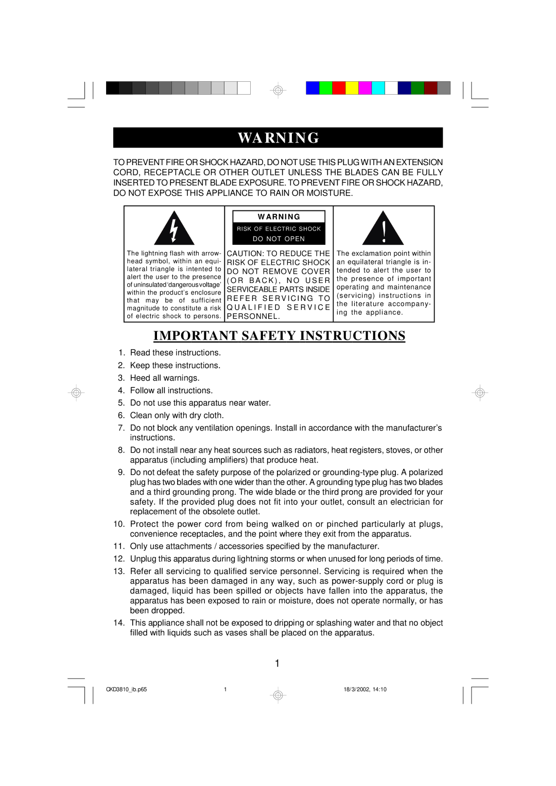 Emerson CKD3810 owner manual Warni NG 