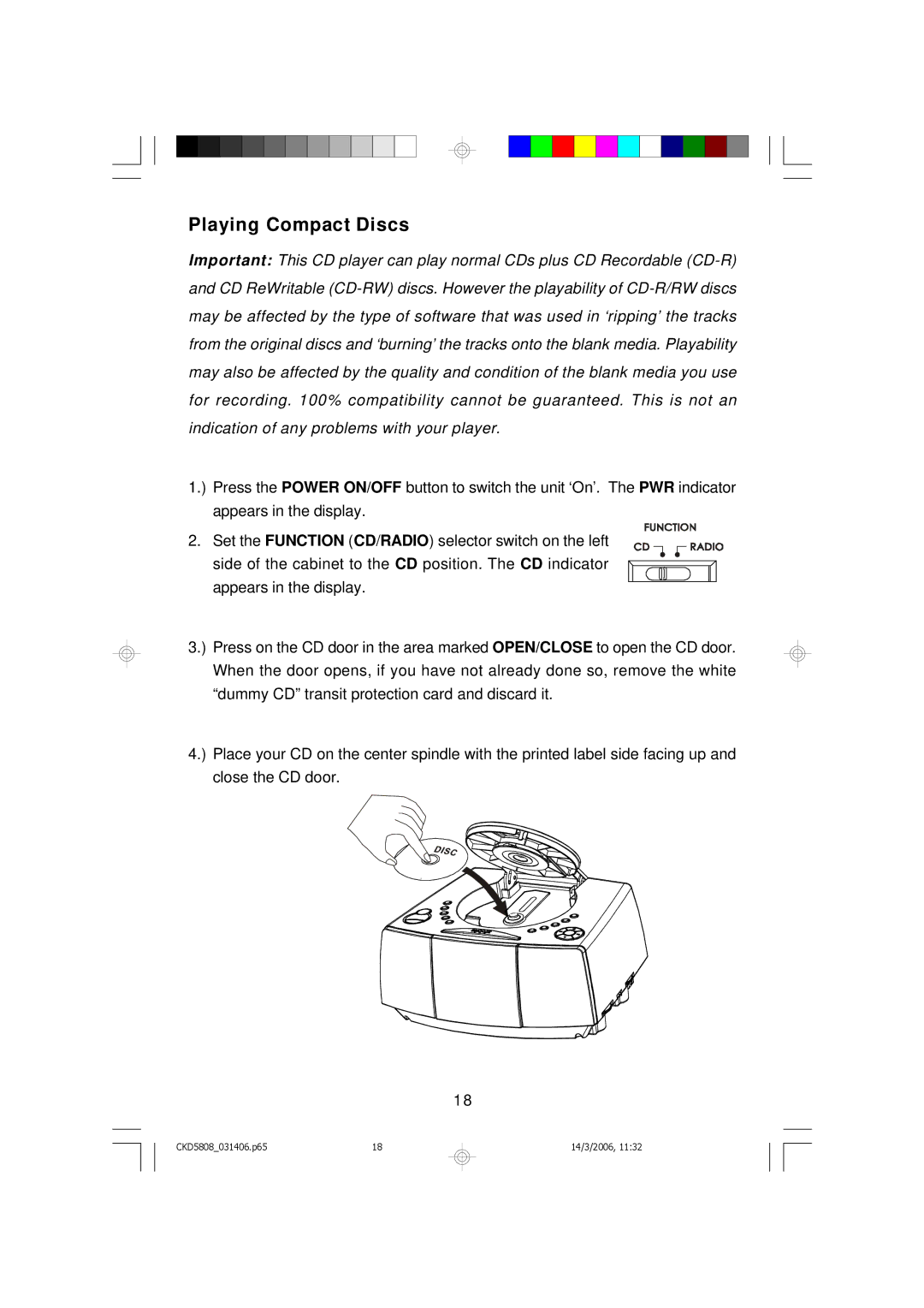 Emerson CKD5808 owner manual Playing Compact Discs 