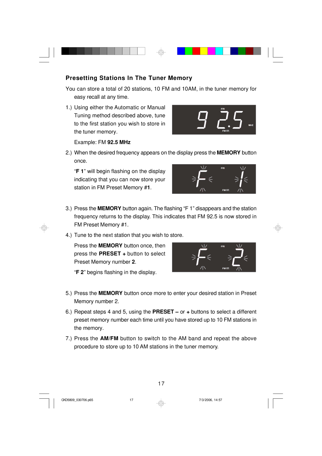 Emerson CKD5809 owner manual Presetting Stations In The Tuner Memory 