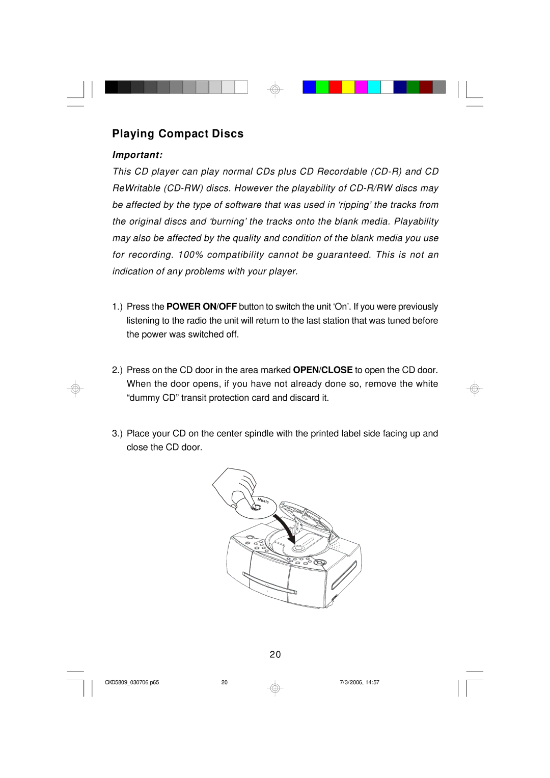 Emerson CKD5809 owner manual Playing Compact Discs 