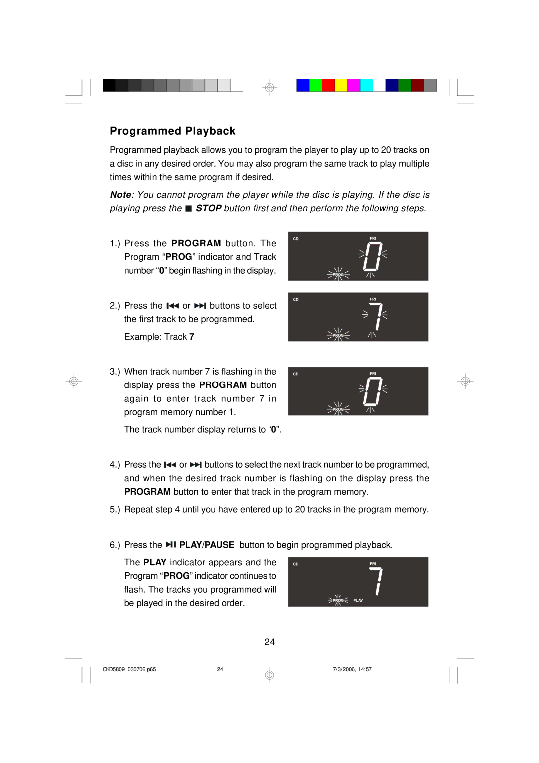 Emerson CKD5809 owner manual Programmed Playback 