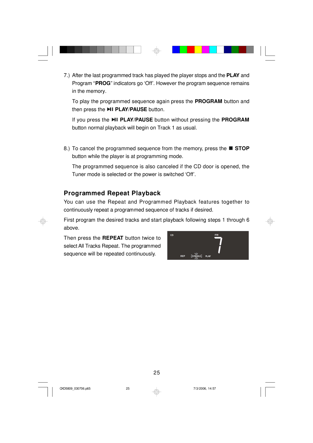 Emerson CKD5809 owner manual Programmed Repeat Playback 