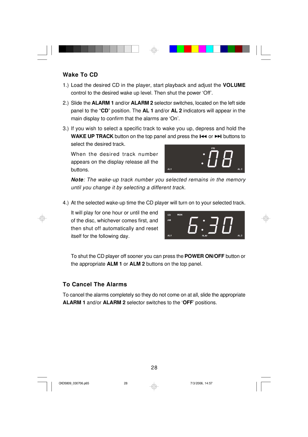 Emerson CKD5809 owner manual Wake To CD, To Cancel The Alarms 