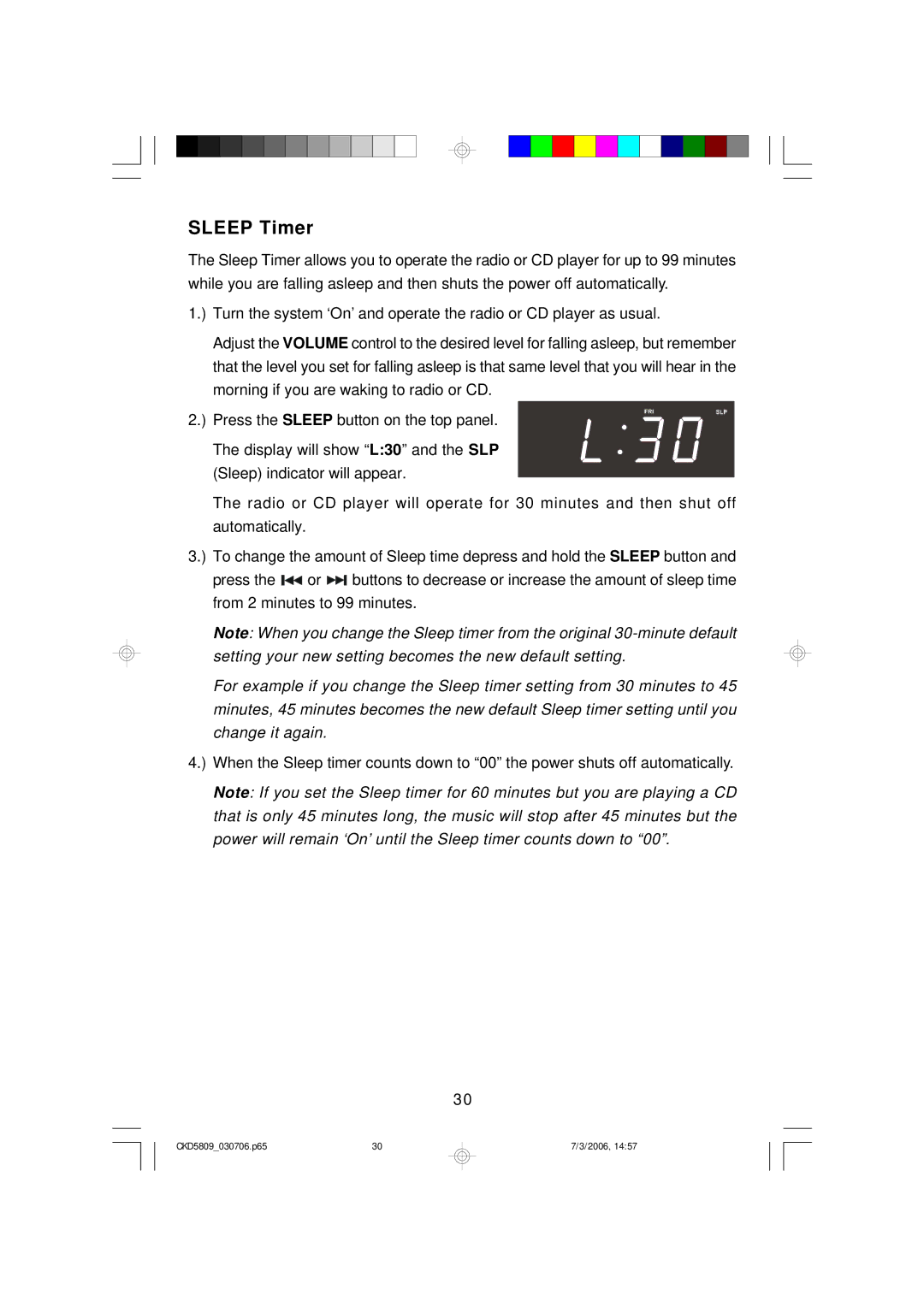 Emerson CKD5809 owner manual Sleep Timer 