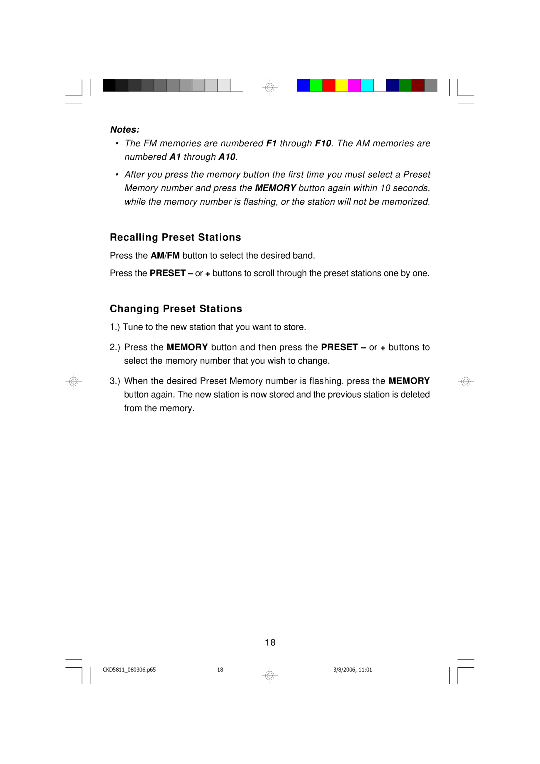 Emerson CKD5811 owner manual Recalling Preset Stations, Changing Preset Stations 