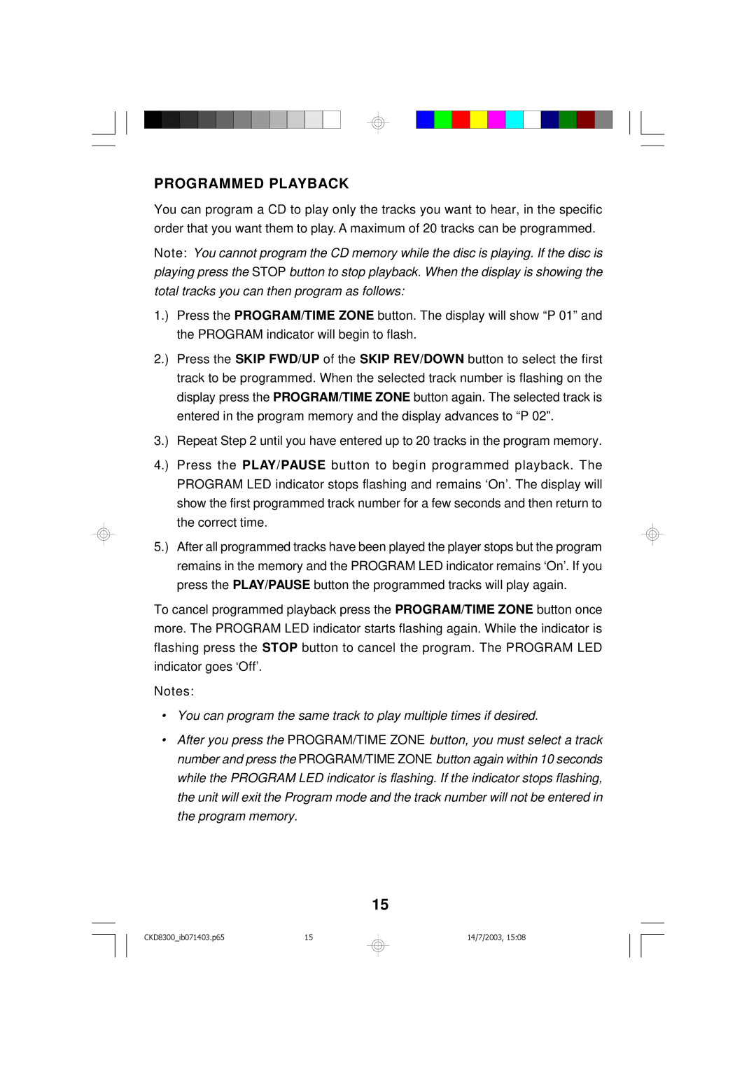 Emerson CKD8300 owner manual Programmed Playback 