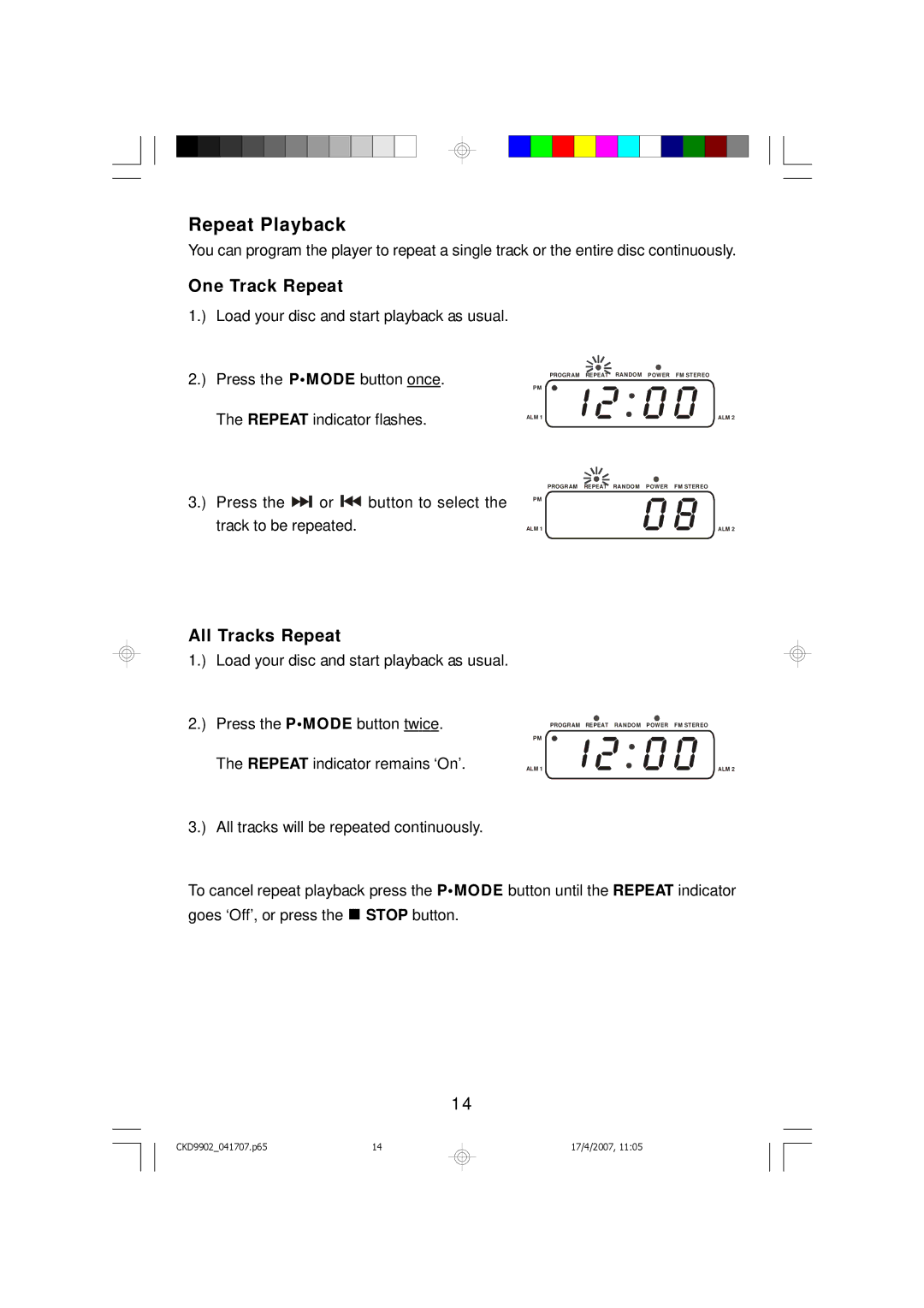 Emerson CKD9902 owner manual Repeat Playback, One Track Repeat 