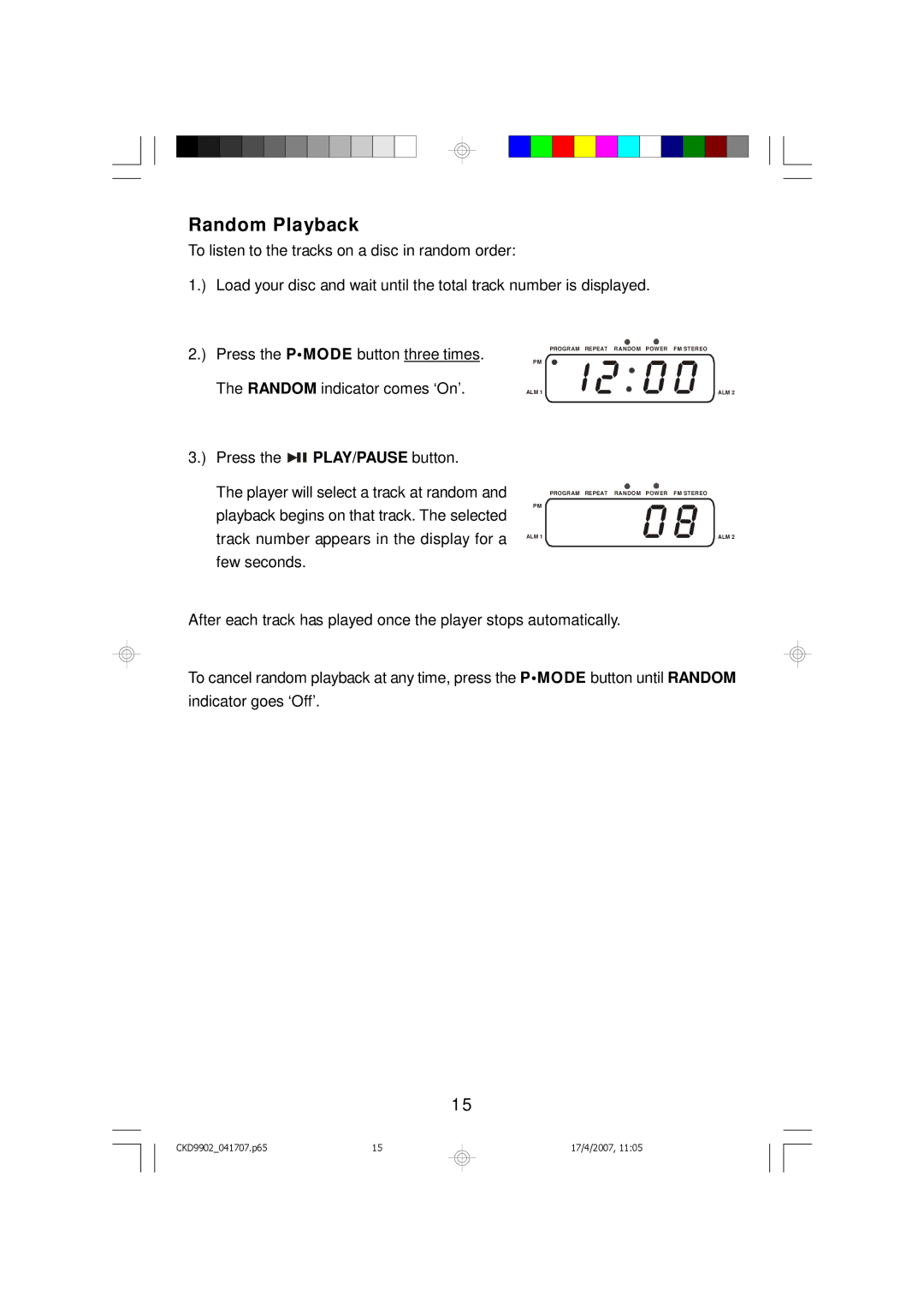 Emerson CKD9902 owner manual Random Playback 