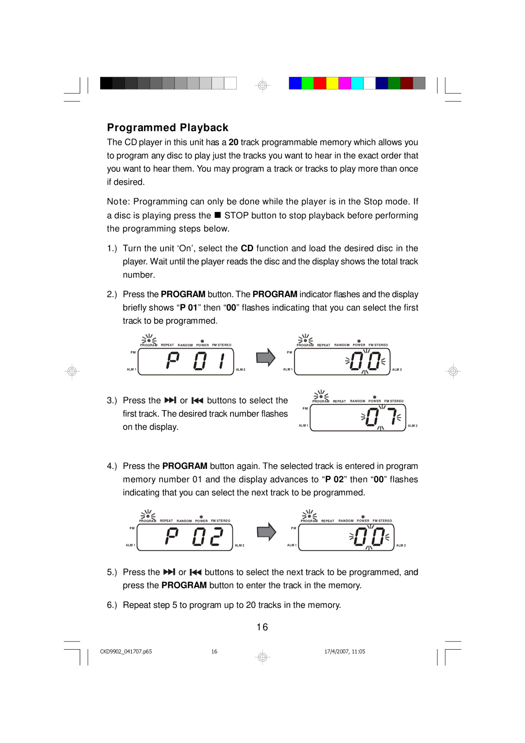 Emerson CKD9902 owner manual Programmed Playback 