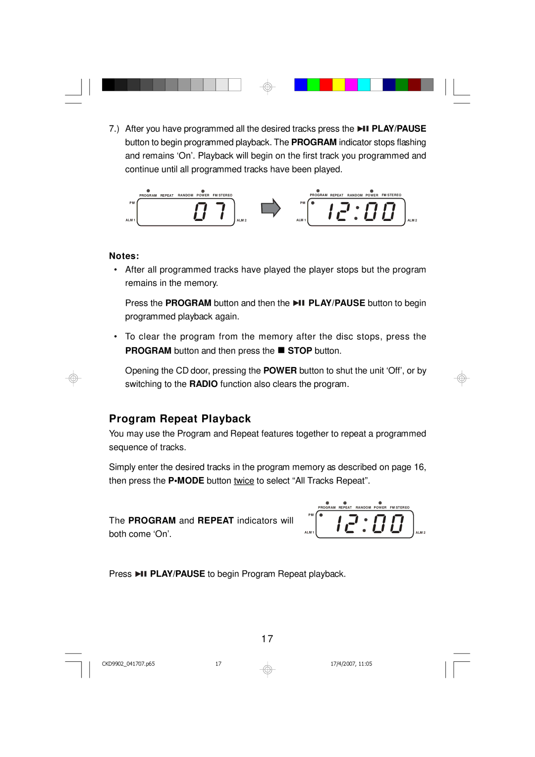 Emerson CKD9902 owner manual Program Repeat Playback 