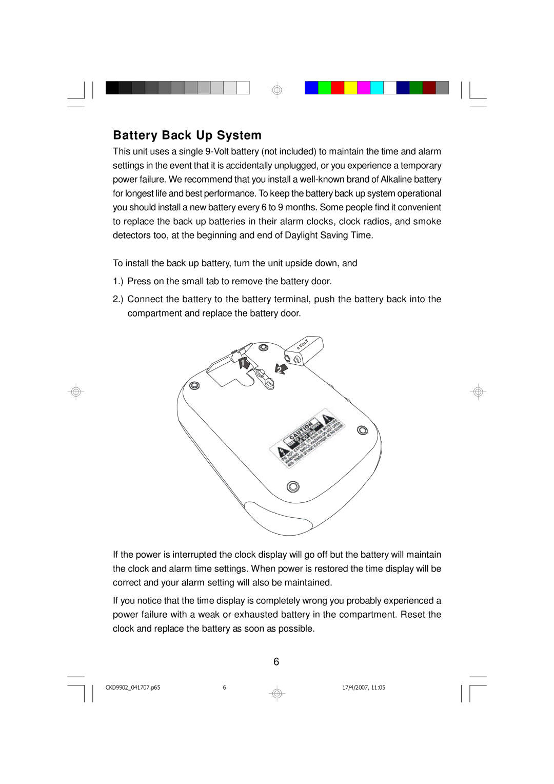 Emerson CKD9902 owner manual Battery Back Up System 