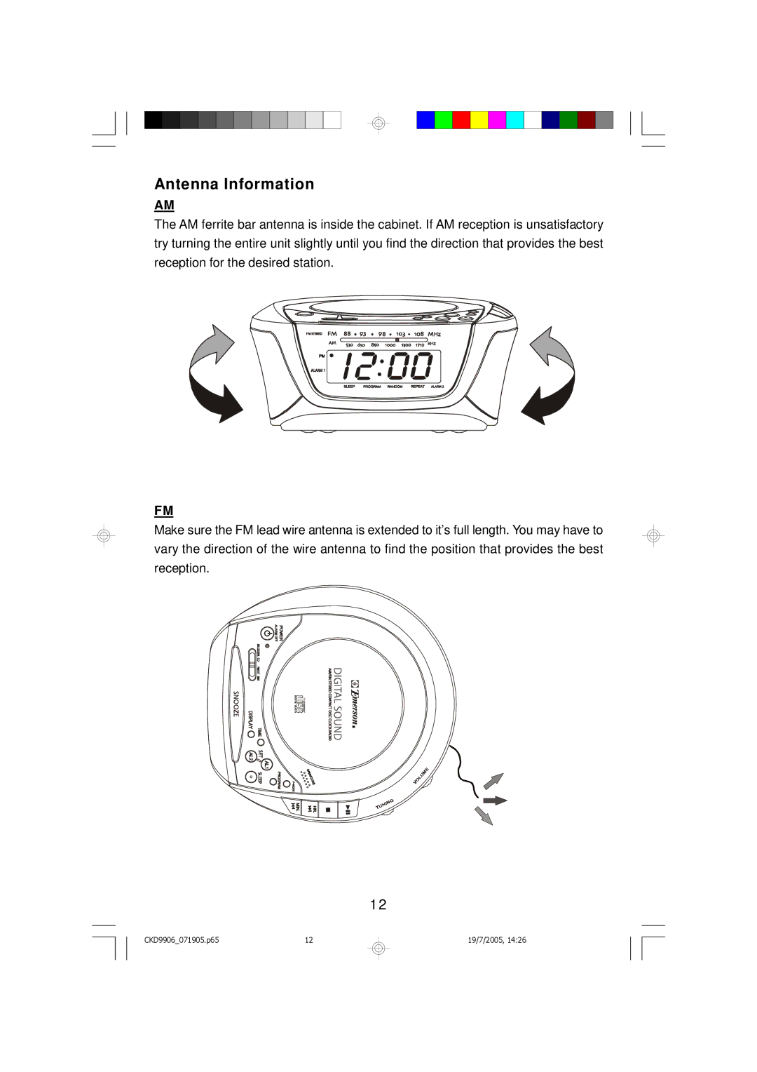 Emerson CKD9906 owner manual Antenna Information 